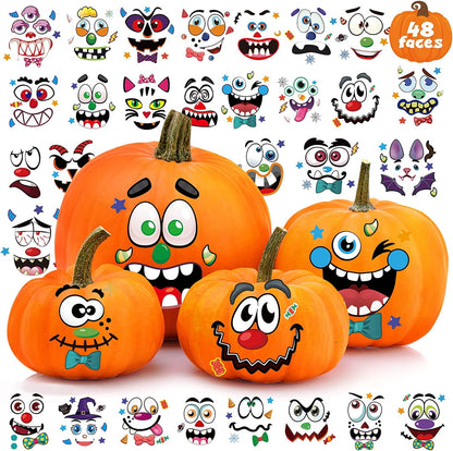 Ayieyill 64 Packs Halloween Stickers Pumpkin Decorating Stickers for Children , 32 Sheet Small Pumpkin Face Stickers for Halloween Party Supplies Trick or Treat Party Favors